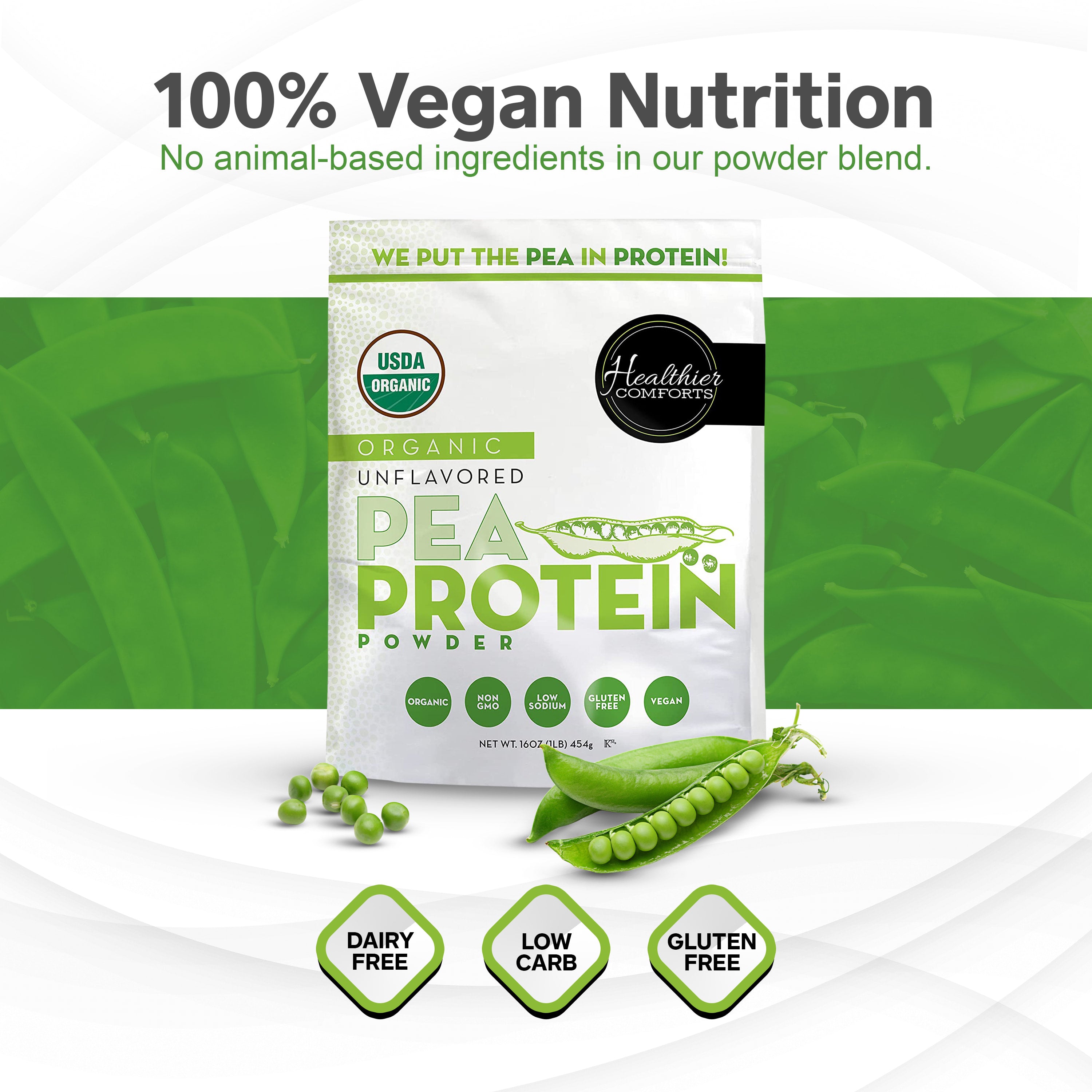 Organic Pea Protein Powder | Unflavored, Reduced Sodium