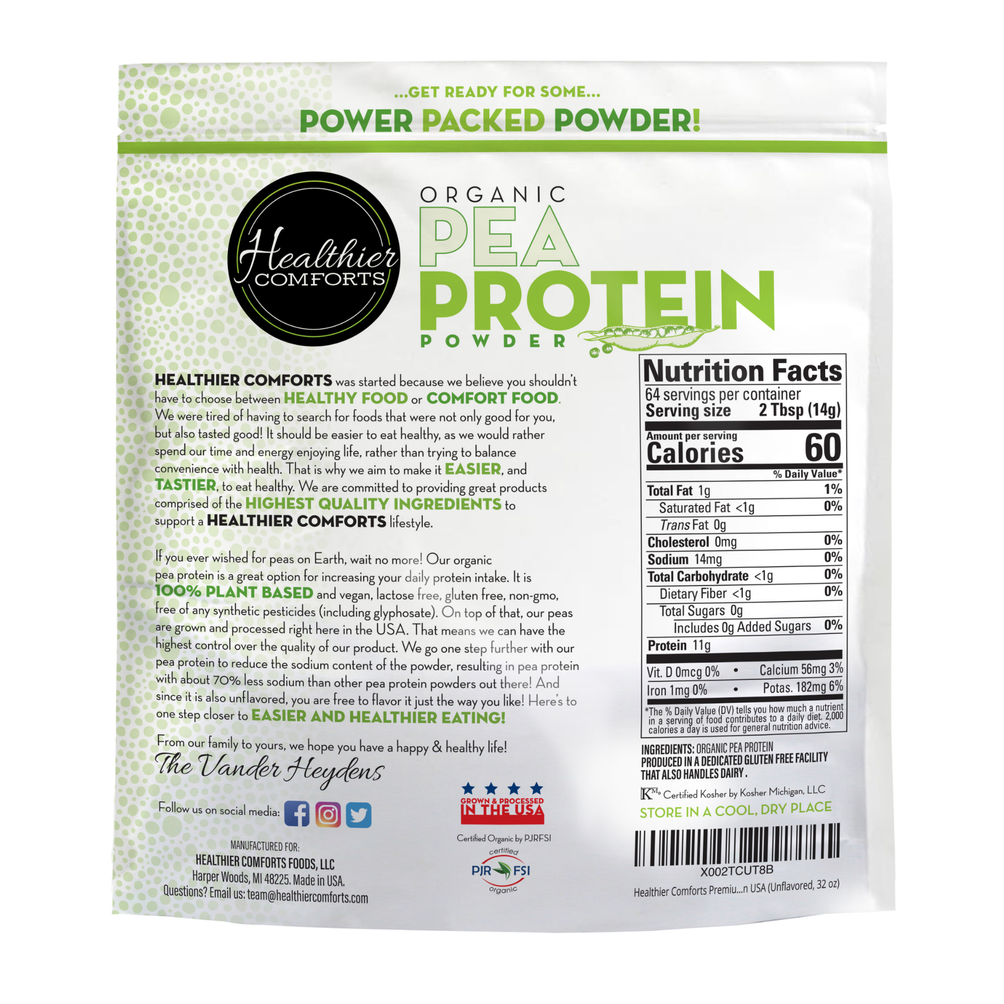 Organic Pea Protein Powder | Unflavored, Reduced Sodium