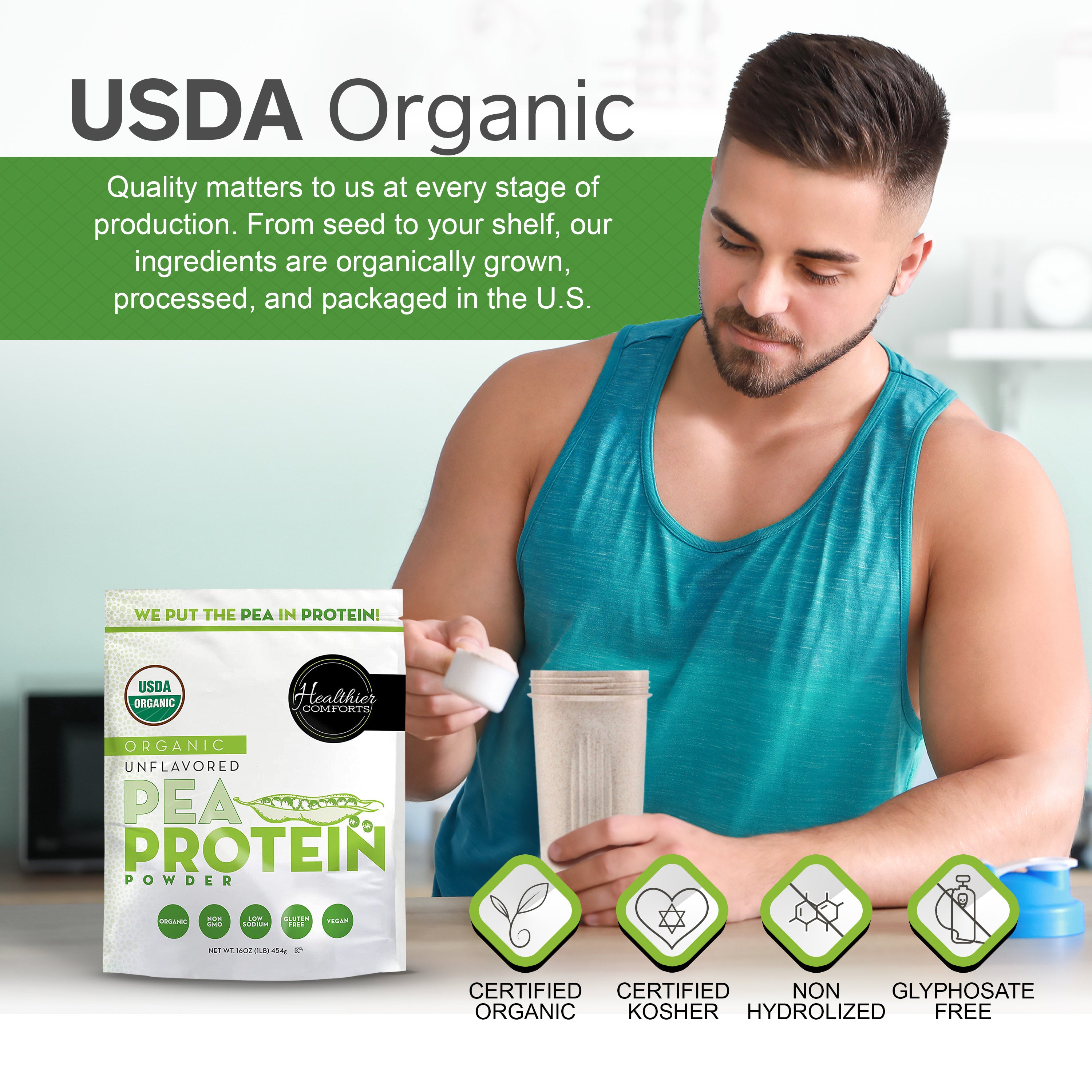 Organic Pea Protein Powder | Unflavored, Reduced Sodium